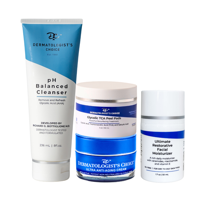 Dermatologist's Choice Intermediate Peel Set with the pH Balanced Cleanser, Glycolic TCA Peel Pads, Ultra anti-aging cream, 