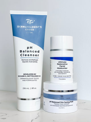 the pH Balanced Cleanser, pH balanced Toning Pads, and Ultimate Restorative Facial Moisturizer is the perfect no-frills routine to give your dry, sensitive skin the ingredients it needs to feel it's best. Developed by a dermatologist with 50 years experience, this set has no fragrance, no irritating ingredients, no parabens, and is leaping bunny certified cruelty free